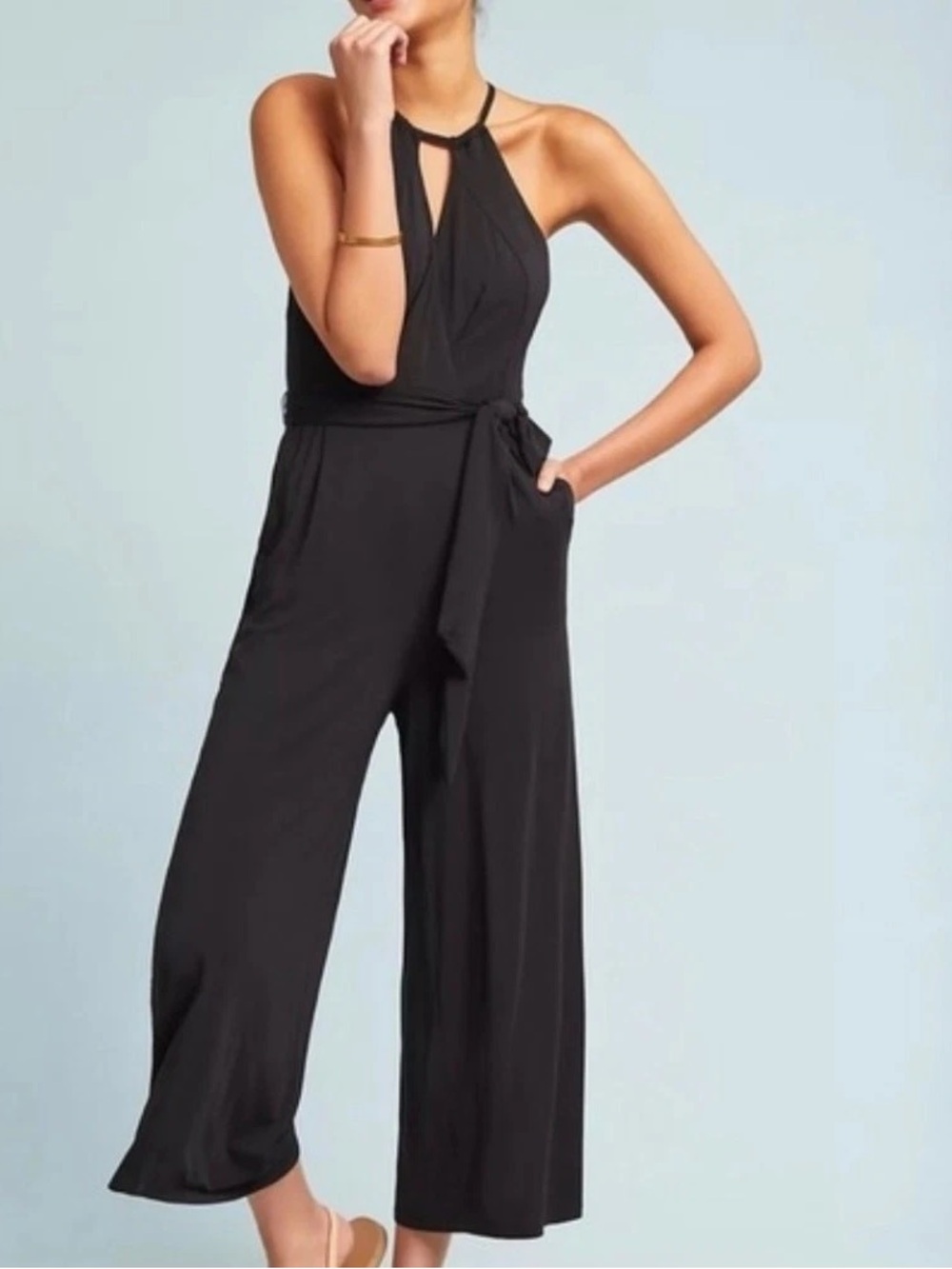 Anthropologie Maeve Corrina Black Halter Wide-Leg Jumpsuit